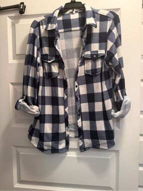 Eden & Olivia Navy and White Plaid Button-Down Shirt